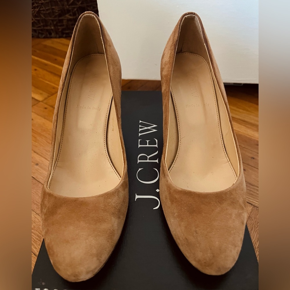 J. Crew Martina Suede Wedges in burnt sienna, size 8